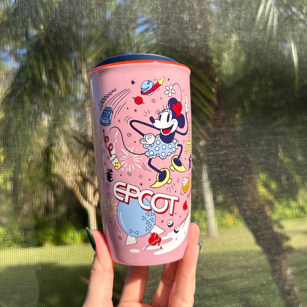 Starbucks Disney World Epcot Pink Minnie Mouse Porcelain Travel Mug - Picture 1 of 5
